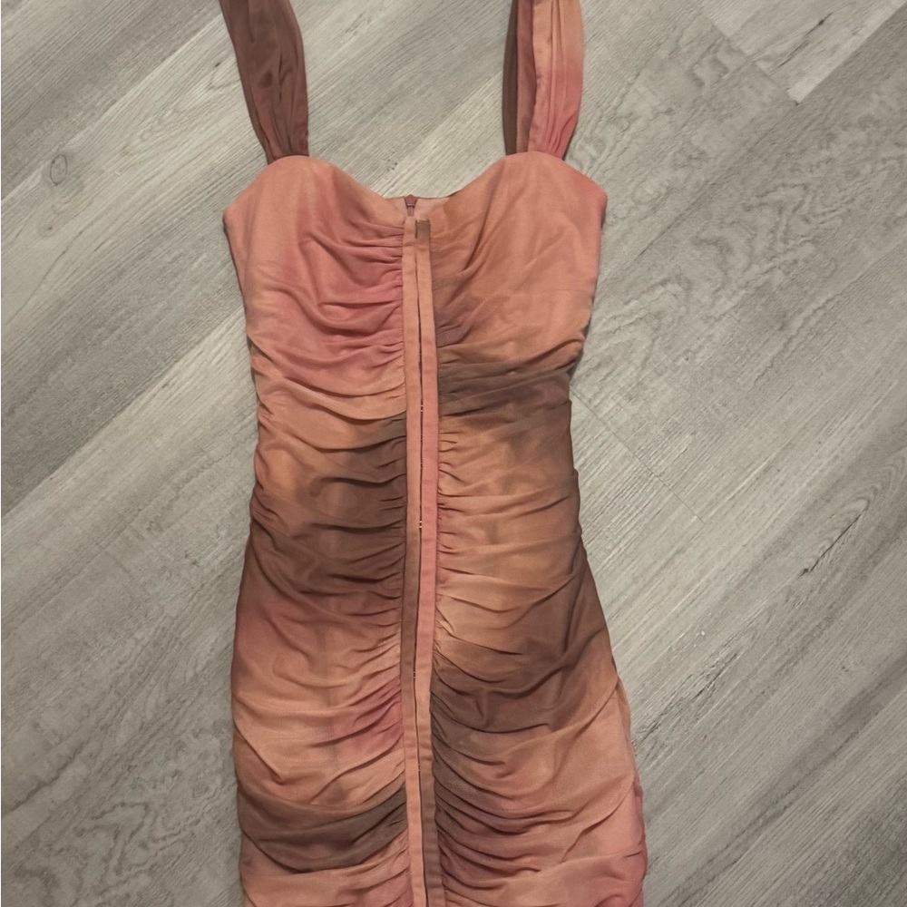 Zara Pink and Brown Ruched Mini Dress